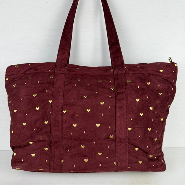 Leuke shopper met hartjes bordeaux rood