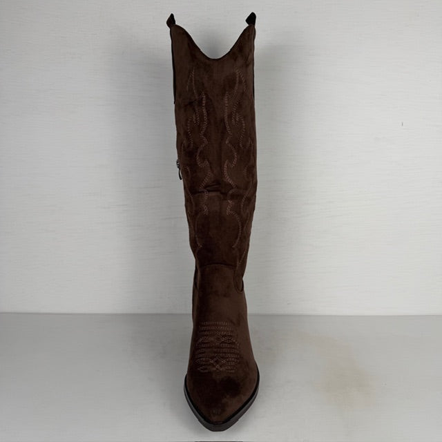 Hoge suèdine cowboylaarzen met elegante hak bruin