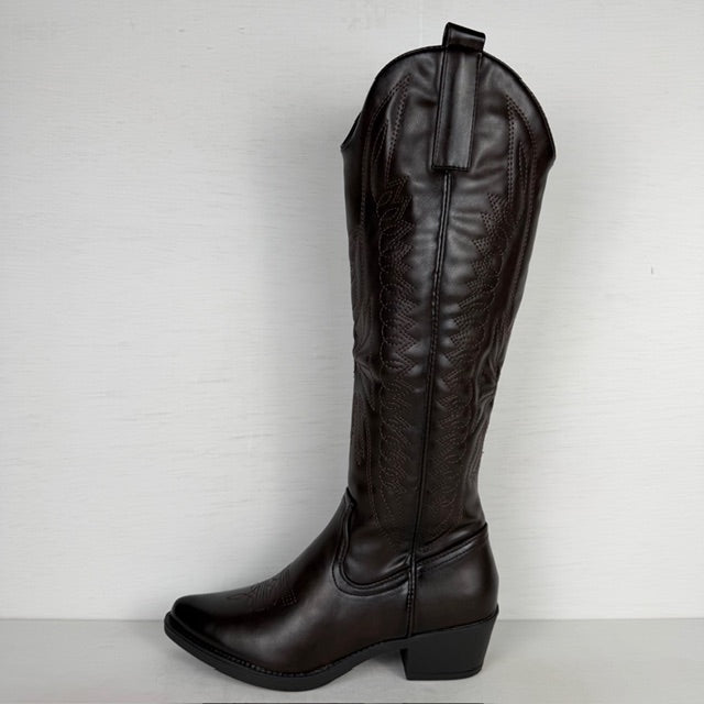 Gave hoge leatherlook cowboylaars bruin