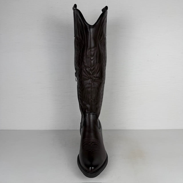 Gave hoge leatherlook cowboylaars bruin