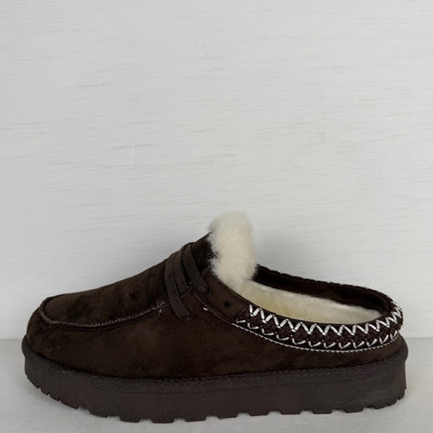 Furry instap pantoffels bruin