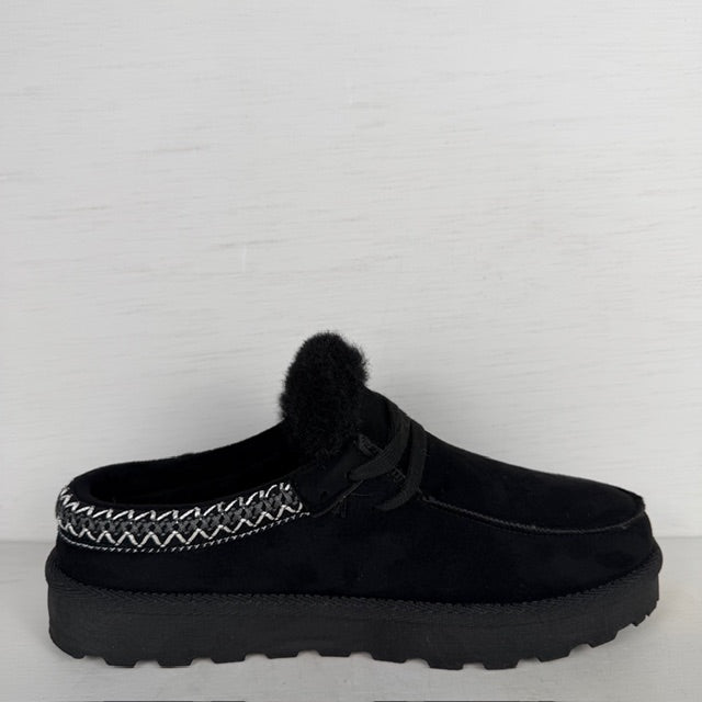 Furry instap pantoffels zwart