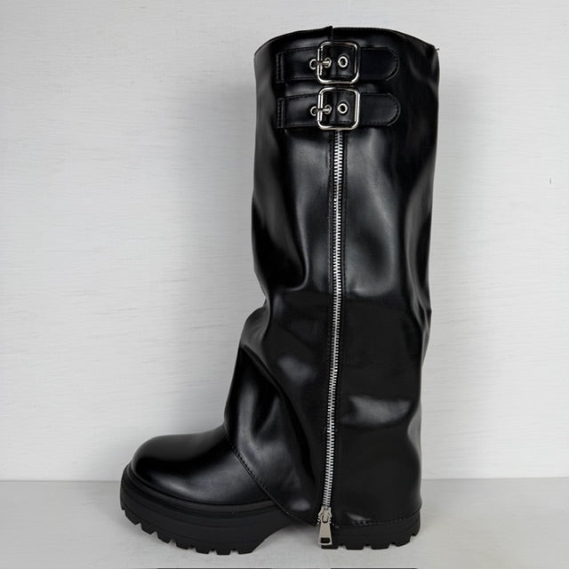 Hoge leatherlook laarzen met stoer design zwart