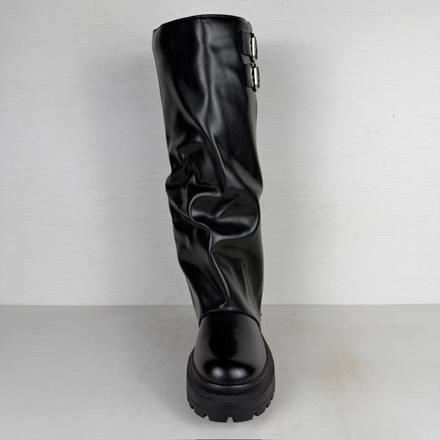 Hoge leatherlook laarzen met stoer design zwart