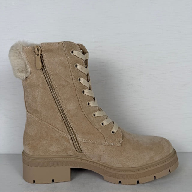 Suèdine veterboots met bloemenprint beige