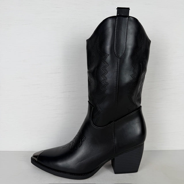 Leatherlook cowboylaarzen met metallic detail zwart