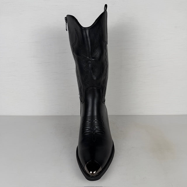 Leatherlook cowboylaarzen met metallic detail zwart