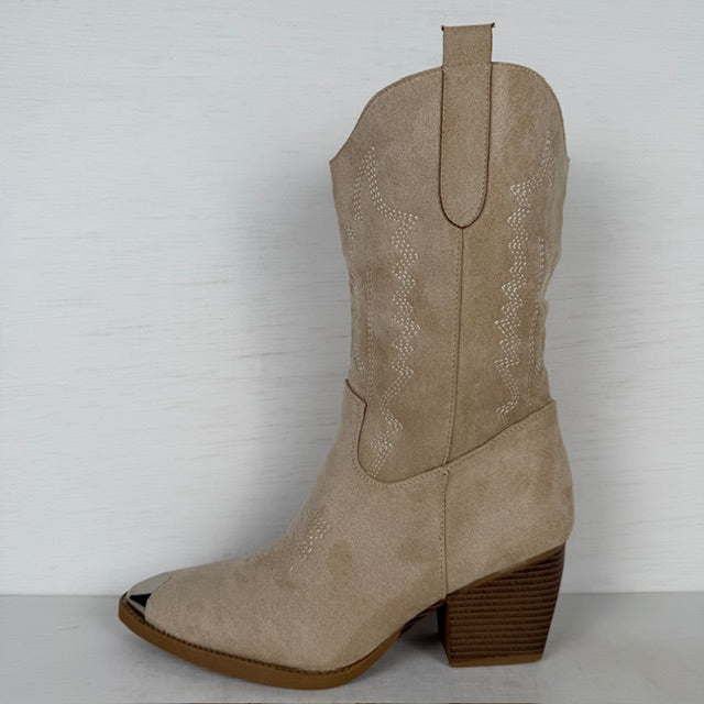 Suèdine cowboylaarzen met metallic detail beige