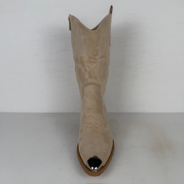 Suèdine cowboylaarzen met metallic detail beige