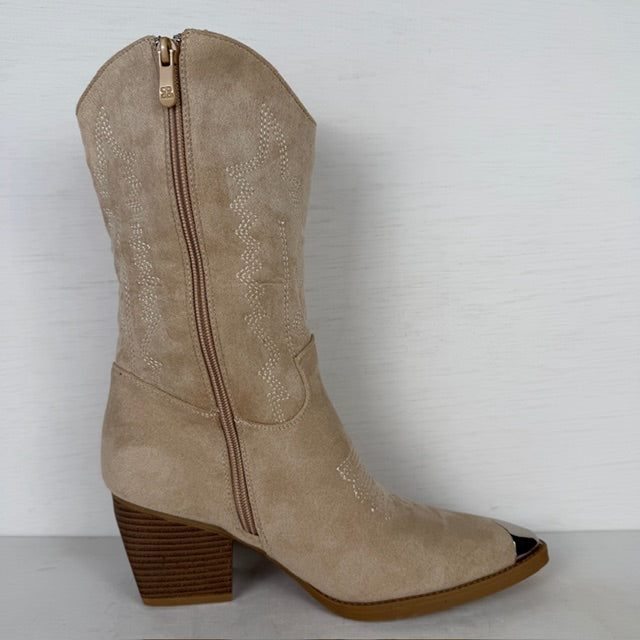 Suèdine cowboylaarzen met metallic detail beige