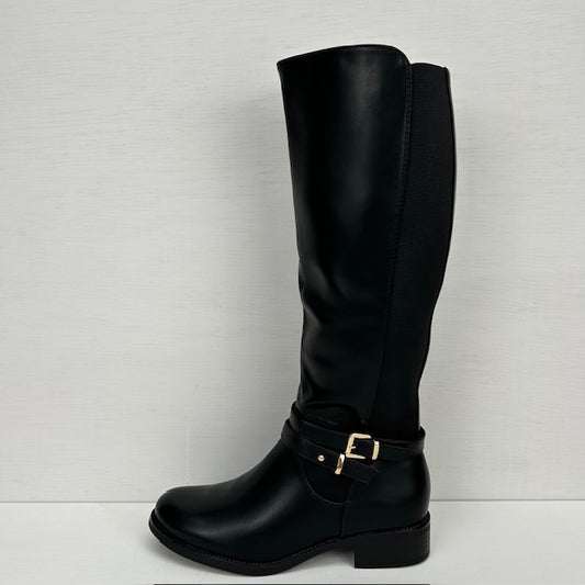 Hoge leatherlook laarzen met elastiek zwart (verkrijgbaar t/m maat 43)