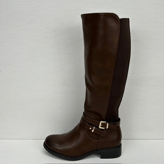 Hoge leatherlook laarzen met elastiek bruin