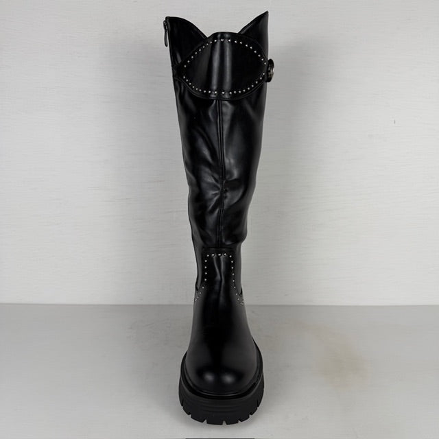 Hoge leatherlook laarzen met leuke afwerking zwart