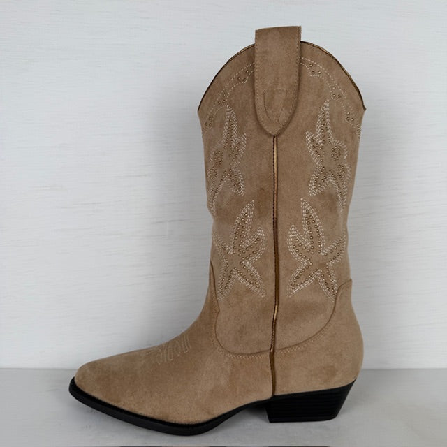 Suèdine cowboylaarzen met shiny afwerking beige