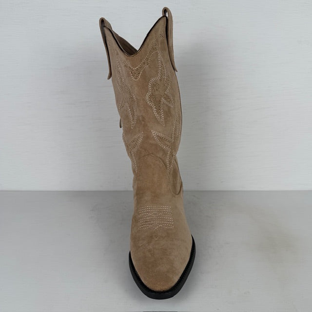 Suèdine cowboylaarzen met shiny afwerking beige