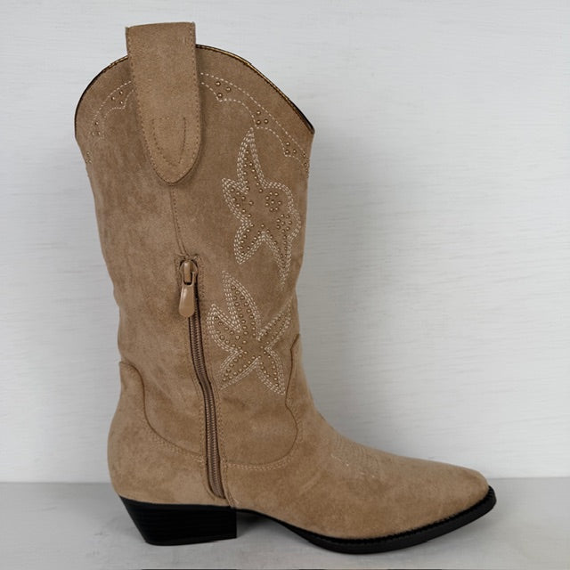 Suèdine cowboylaarzen met shiny afwerking beige