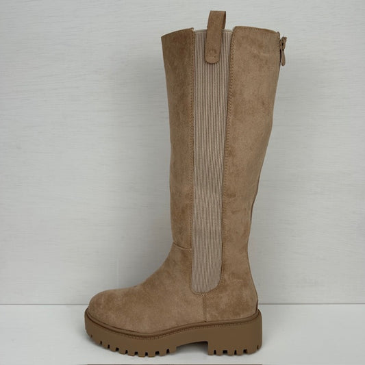 Stoere hoge boots met elastiek beige