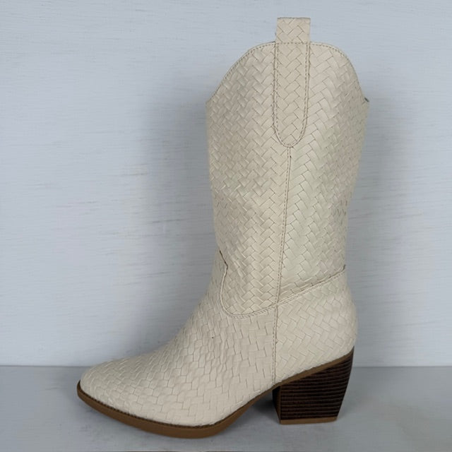 Leuke cowboylaarzen met gevlochten motief beige