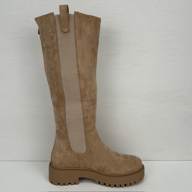 Stoere hoge boots met elastiek beige