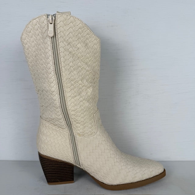 Leuke cowboylaarzen met gevlochten motief beige