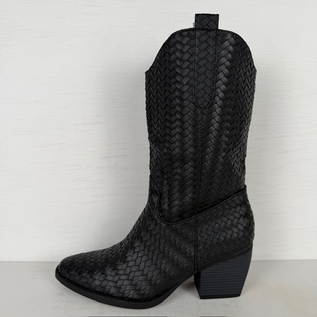 Leuke cowboylaarzen met gevlochten motief zwart