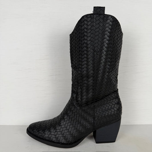 Leuke cowboylaarzen met gevlochten motief zwart