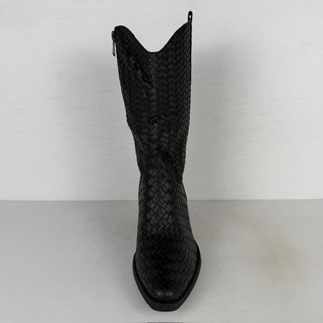 Leuke cowboylaarzen met gevlochten motief zwart