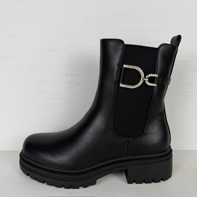 Leuke leatherlook boots met shiny detail zwart