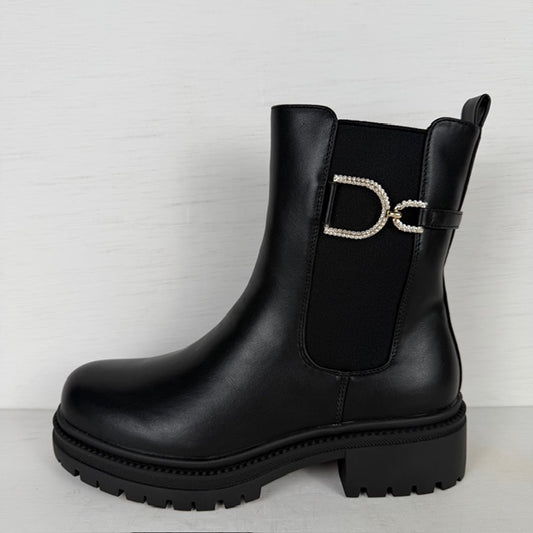 Leuke leatherlook boots met shiny detail zwart
