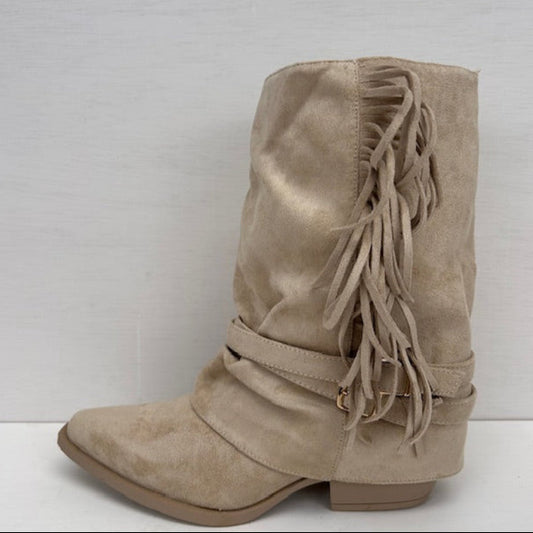 Cowboylaarsje met franjes beige