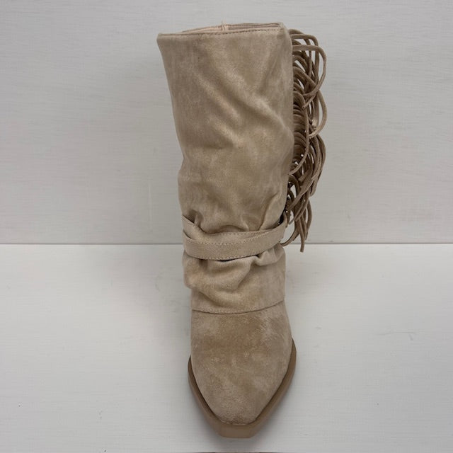 Cowboylaarsje met franjes beige