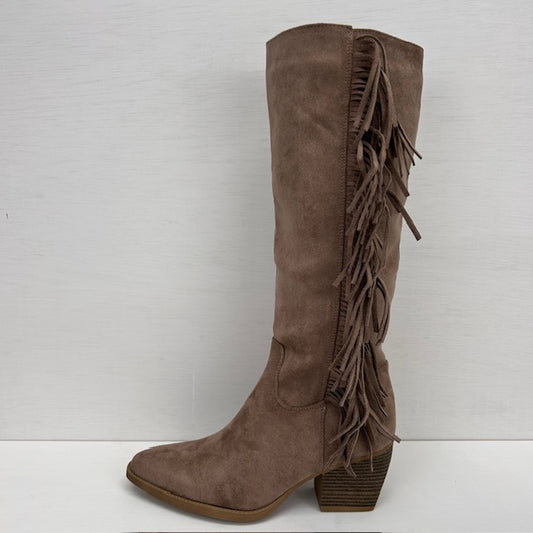 Suèdine cowboylaarzen met franjes khaki