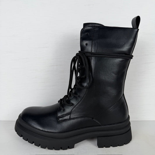 Geweldige leatherlook veterboots zwart