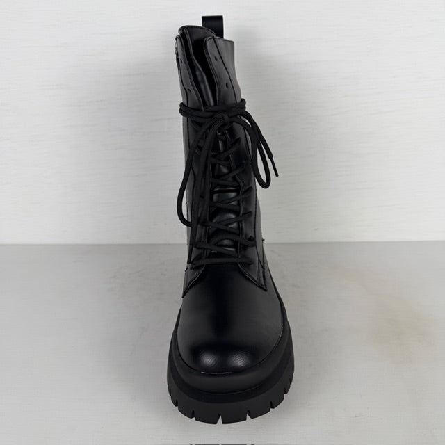 Geweldige leatherlook veterboots zwart