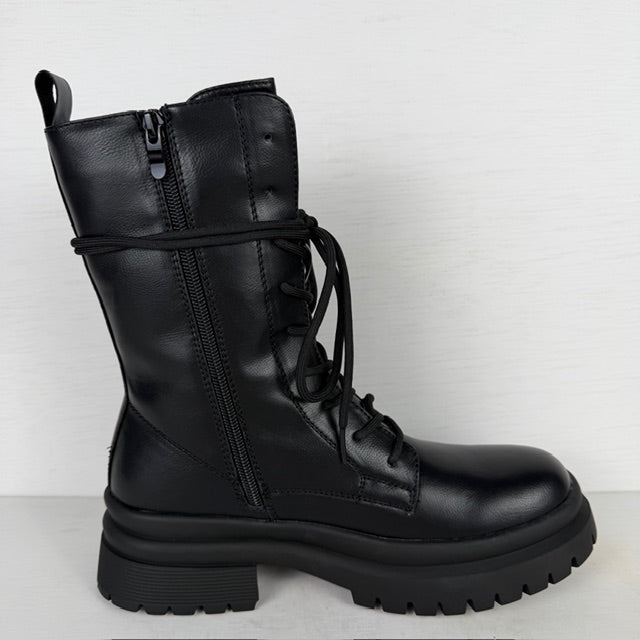 Geweldige leatherlook veterboots zwart