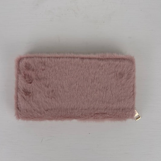 Furry portemonnee roze