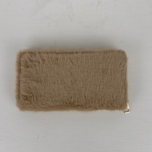 Furry portemonnee beige