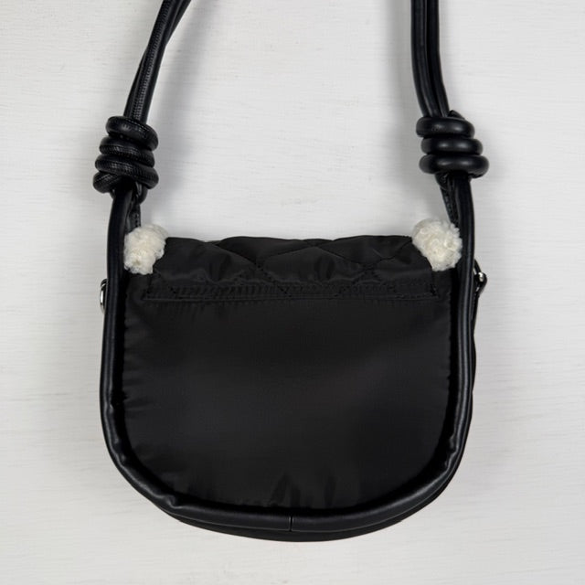 Padded schoudertasje met teddy randje zwart