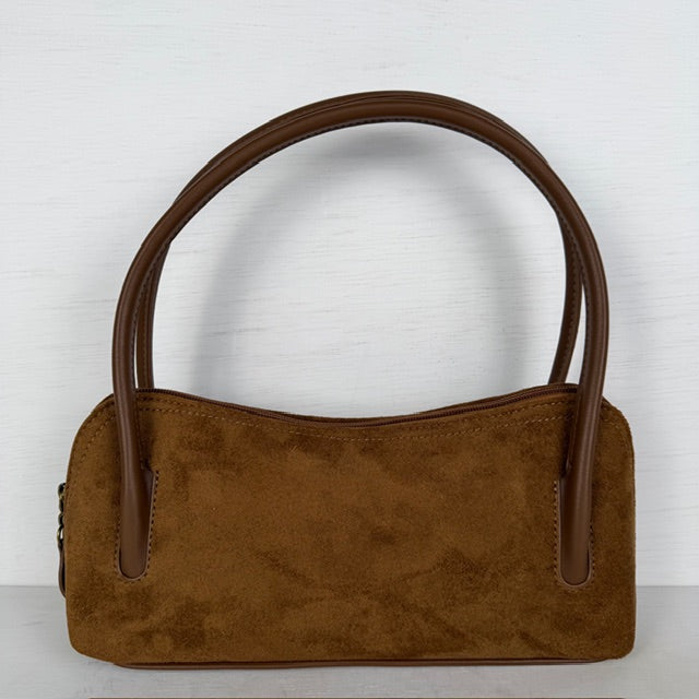 Leuk suèdine schoudertasje/ handtasje camel