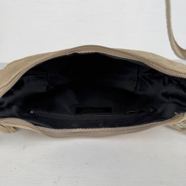 Real leather schoudertasje met franjes beige