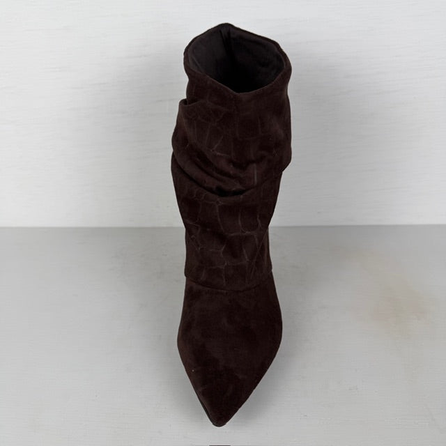 Slouchy laarzen met klein naaldhakje bruin croco