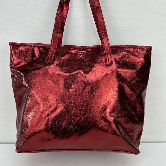 Metallic love shopper rood