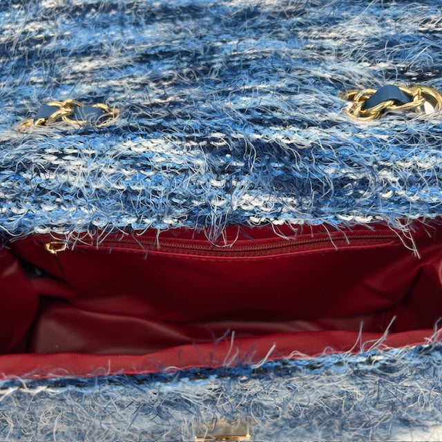 Tweed schoudertasje blauw