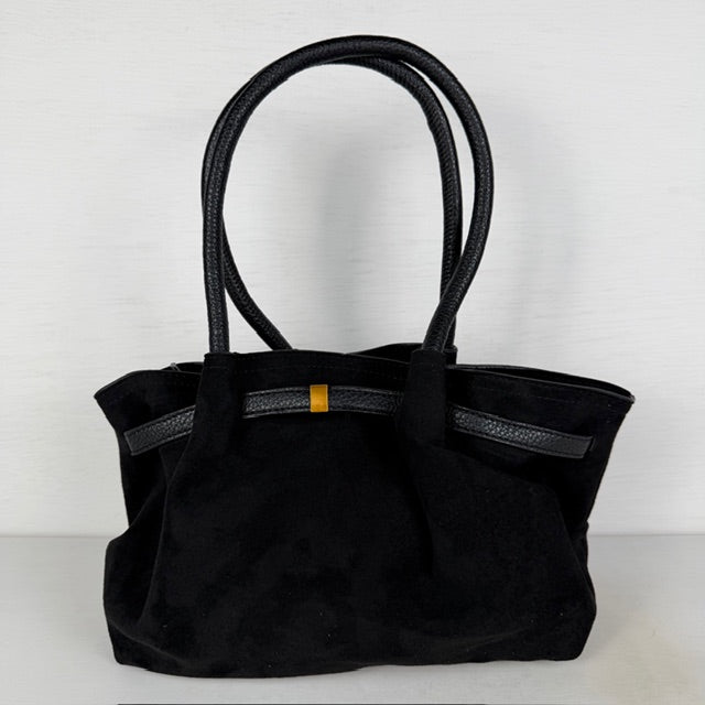 Slouchy schoudertas met gouden detail zwart