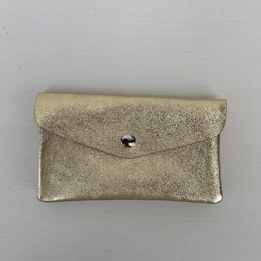 Real leather metallic portemonnee goud