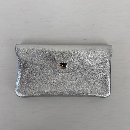 Real leather metallic portemonnee zilver