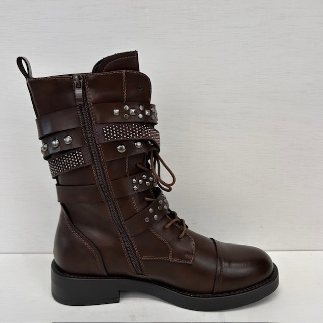 Leatherlook laarzen met gespjes bruin