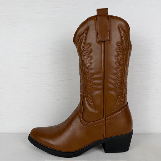 Leatherlook cowboylaarzen met leuk design camel