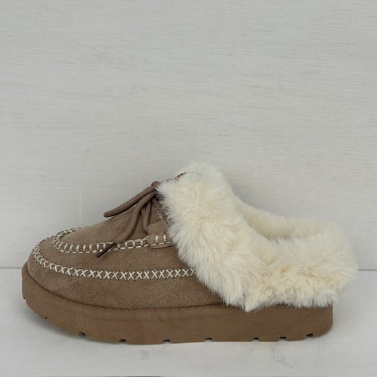 Furry instappantoffels khaki