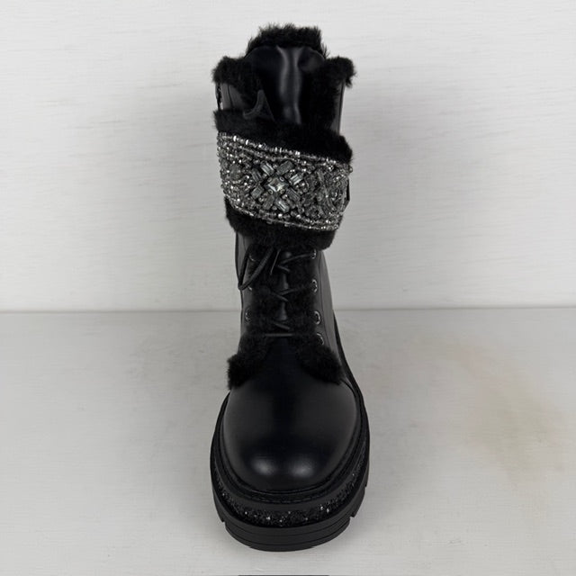 Shiny veterboots met furry randje zwart
